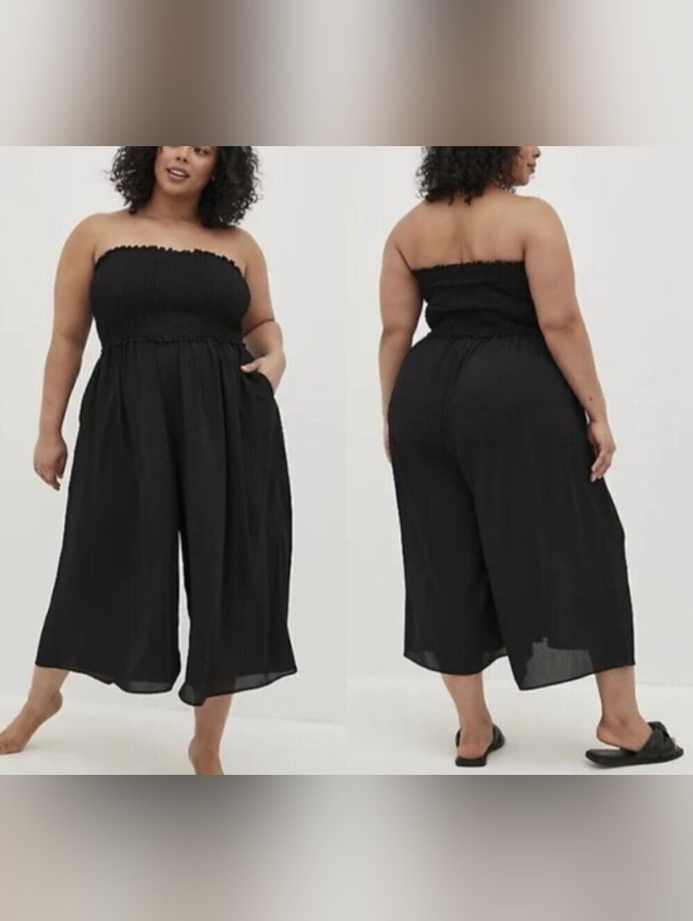 torrid Black Strapless Cropped Jumpsuit with Wide Legs